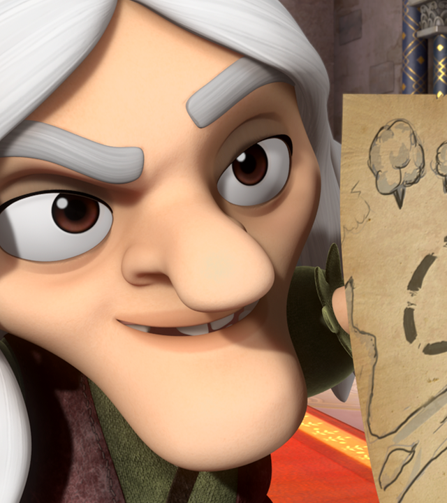 Die alte Druidin zeigt eine Schatzkarte.