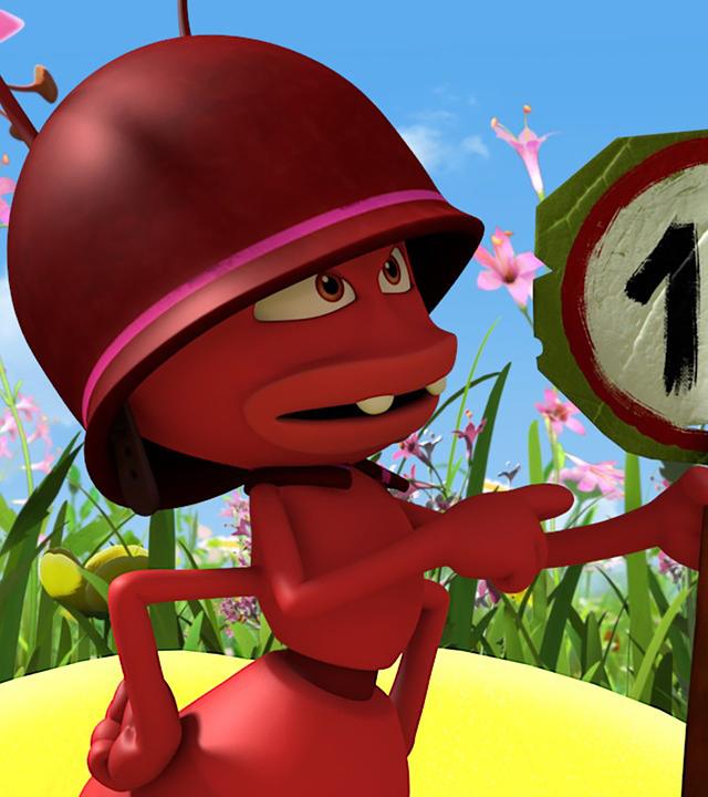 Der Ameisenanführer hält ein Schild mit der Aufschrift "15" in den Händen.