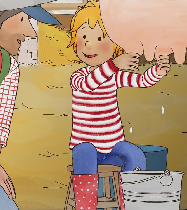 Conni lernt eine Kuh zu melken