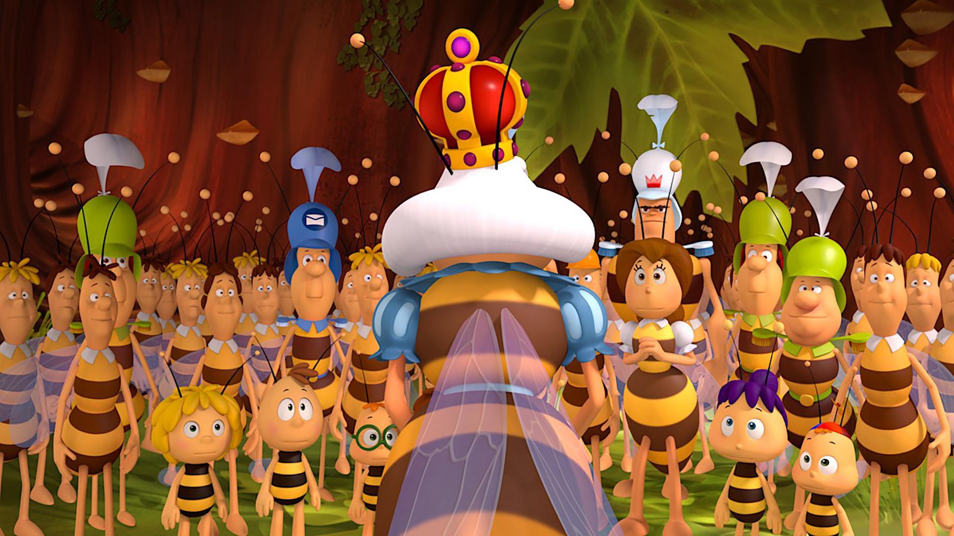 Die Bienenkönigin steht vor ihrem Volk.