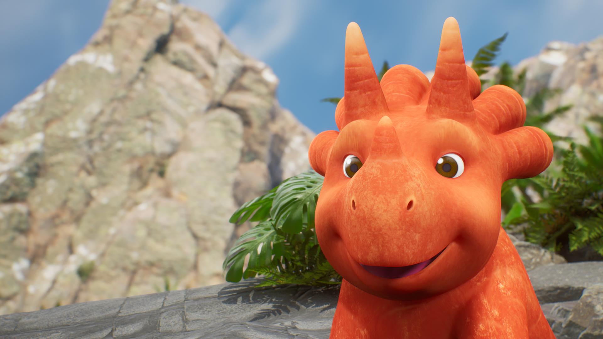 Das Trikarottops-Mädchen Ginger sieht aus wie eine Karotte mit Gesicht und einem Schwanz aus Karottengrün. Sie freut sich über eine Pause.