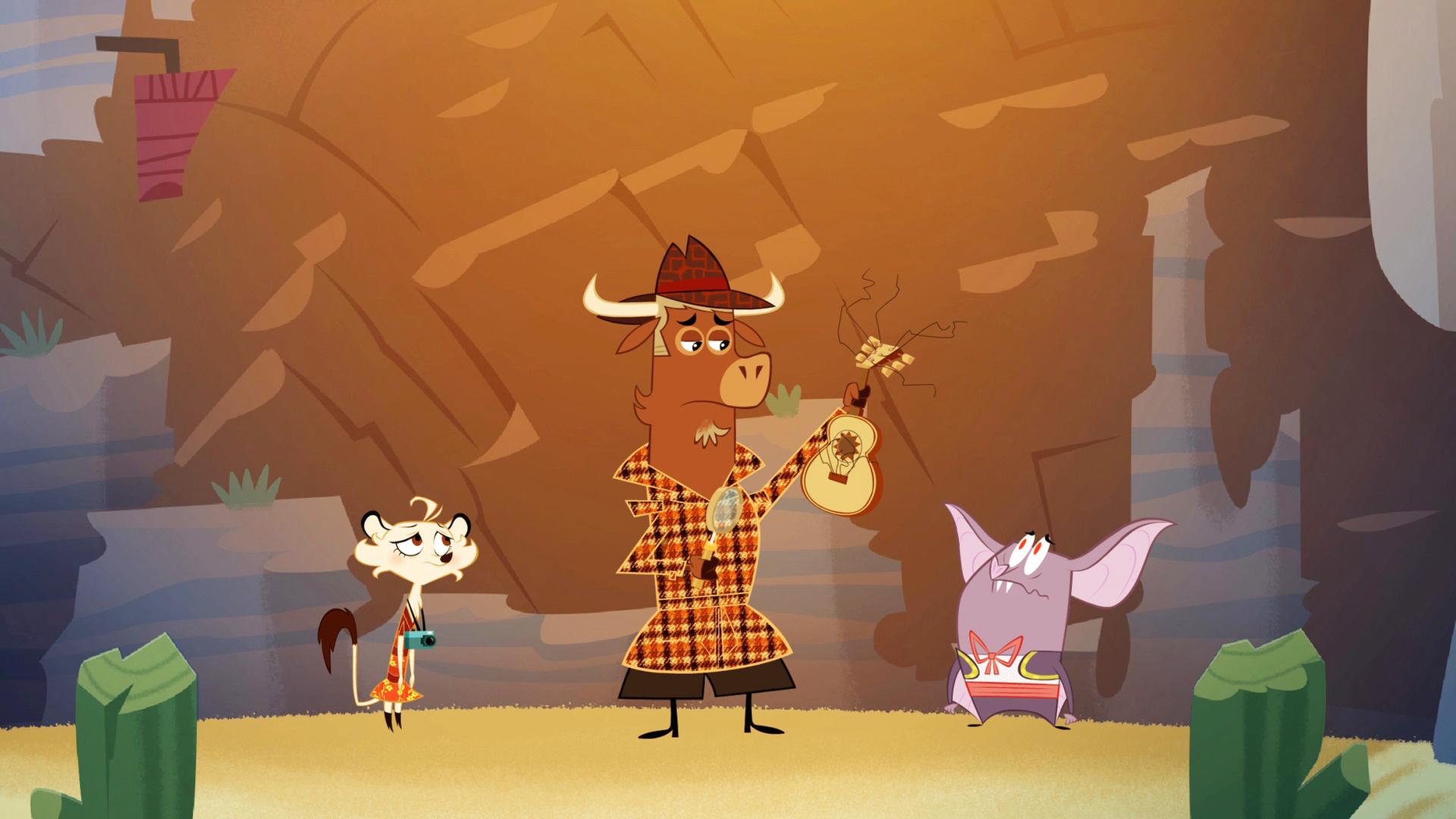 Die Fledermaus ist hilflos. Sie fragt Sherlock Yack und Hermione um Hilfe, denn alle Saiten ihrer Gitarre sind gerissen.