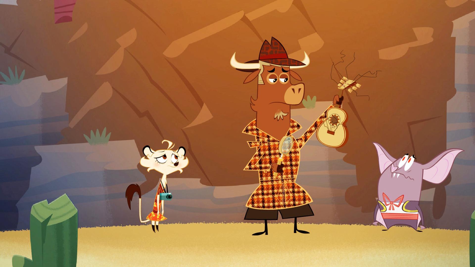 Die Fledermaus ist hilflos. Sie fragt Sherlock Yack und Hermione um Hilfe, denn alle Saiten ihrer Gitarre sind gerissen.