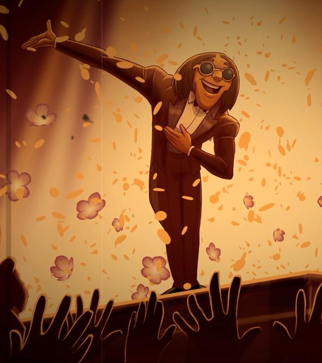 Ramana steht auf einer Bühne und nimmt Applaus entgegen. Er ist noch ganz jung, das Bild schon vergilbt, als er vor Publikum zauberte.