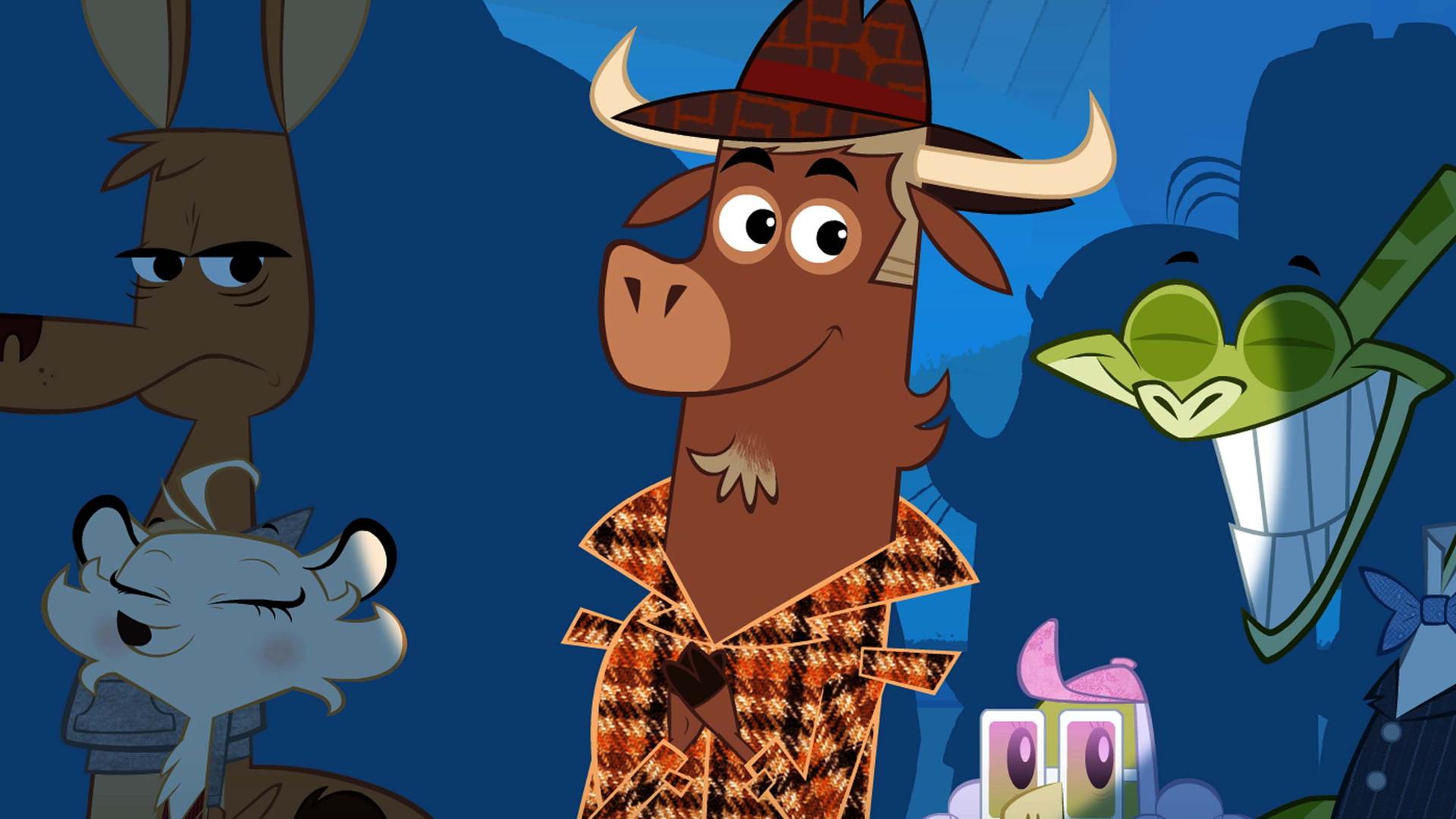 Die Boa strahlt im Scheinwerferlicht. Sie wurde mit dem begehrten Güldenen Sangesbolzen ausgezeichnet. Um sie herum stehen viele andere Tiere. Auch Sherlock Yack lächelt.