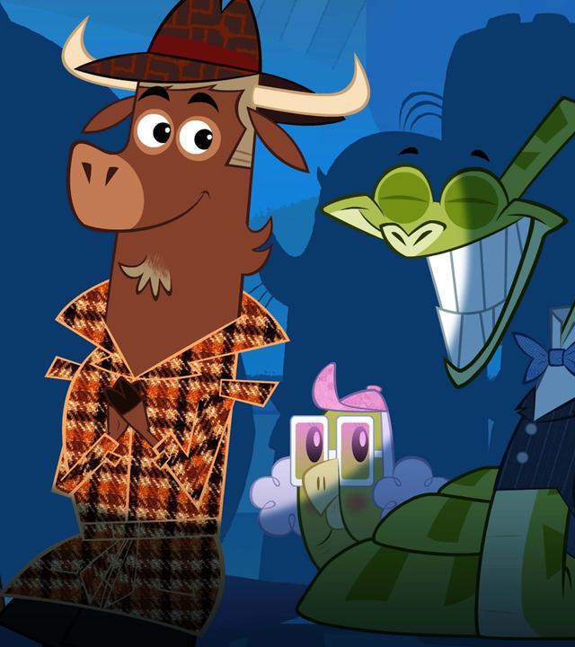 Die Boa strahlt im Scheinwerferlicht. Sie wurde mit dem begehrten Güldenen Sangesbolzen ausgezeichnet. Um sie herum stehen viele andere Tiere. Auch Sherlock Yack lächelt.