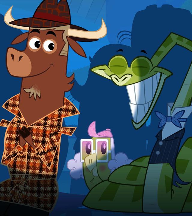 Die Boa strahlt im Scheinwerferlicht. Sie wurde mit dem begehrten Güldenen Sangesbolzen ausgezeichnet. Um sie herum stehen viele andere Tiere. Auch Sherlock Yack lächelt.