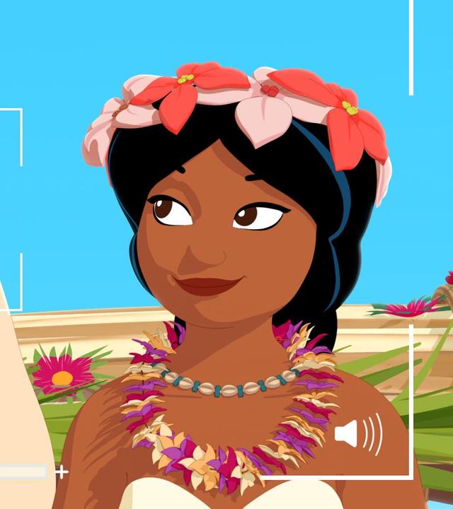 Onkel Patrick und Maeva sind wie ein Hochzeitspaar angezogen und werden durch eine Videokamera gefilmt.