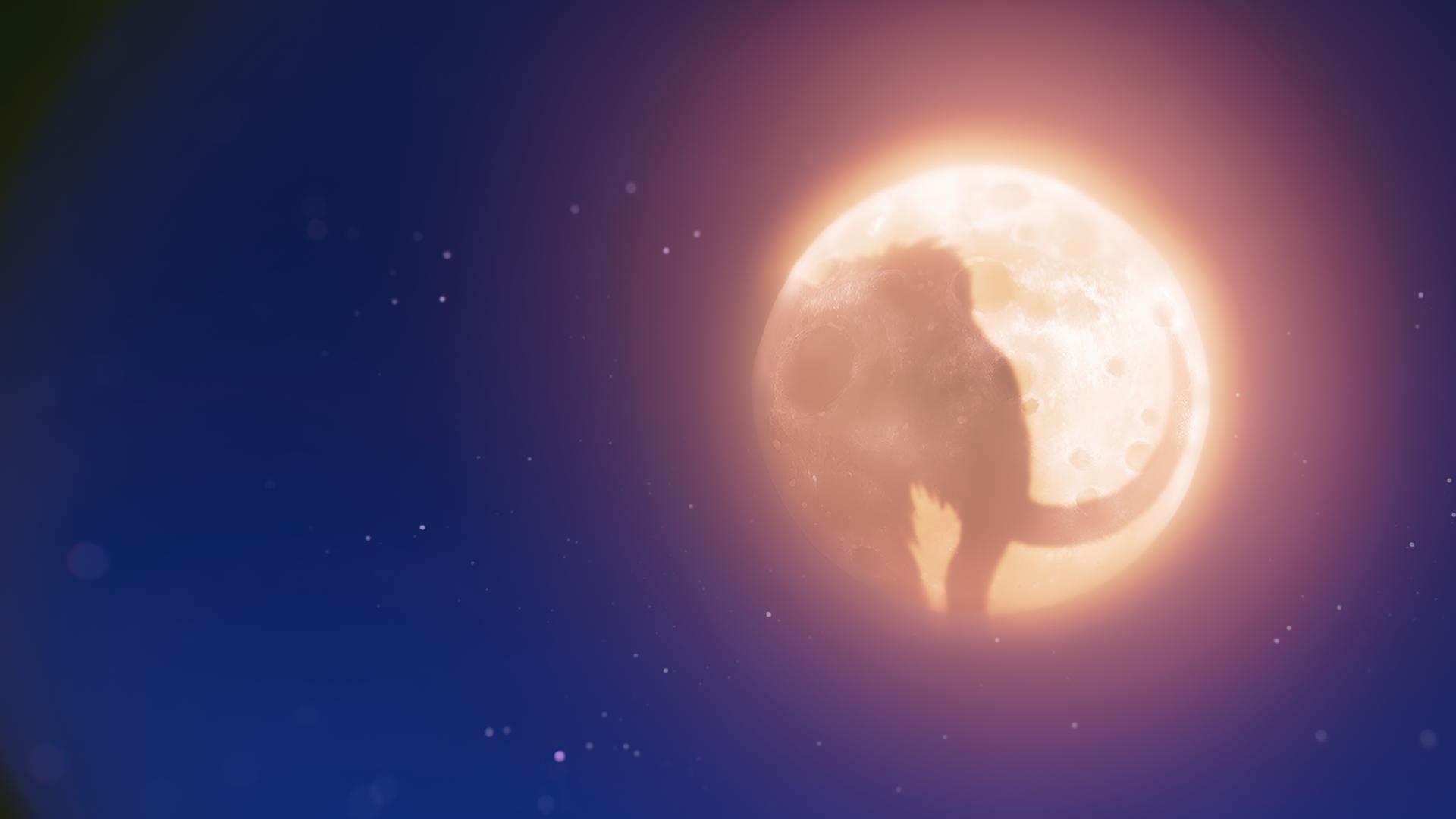 Der Mammut-Mond ist vor dem dunkelblauen Nachthimmel aufgegeangen: Es ist ein Vollmond mit dem Profil eines Mammuts.