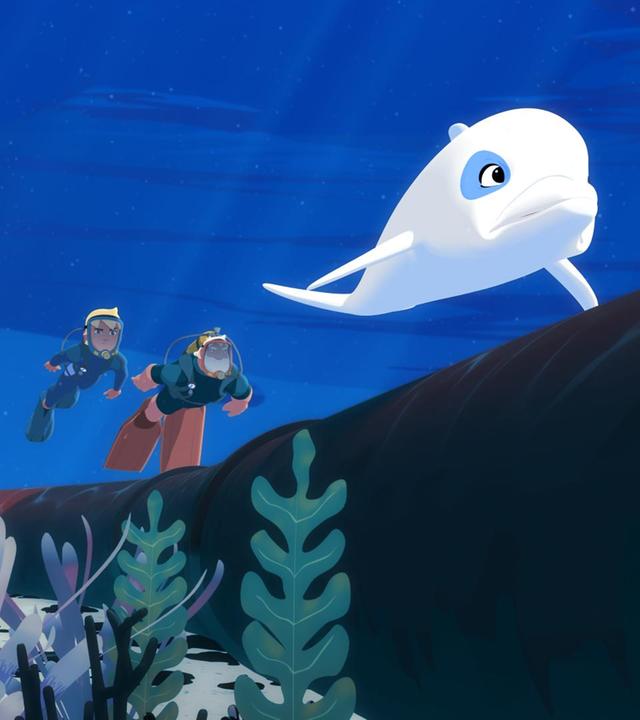 Yann, Onkel Patrick und Zoom schwimmen im Meer entlang einer Öl-Pipeline.