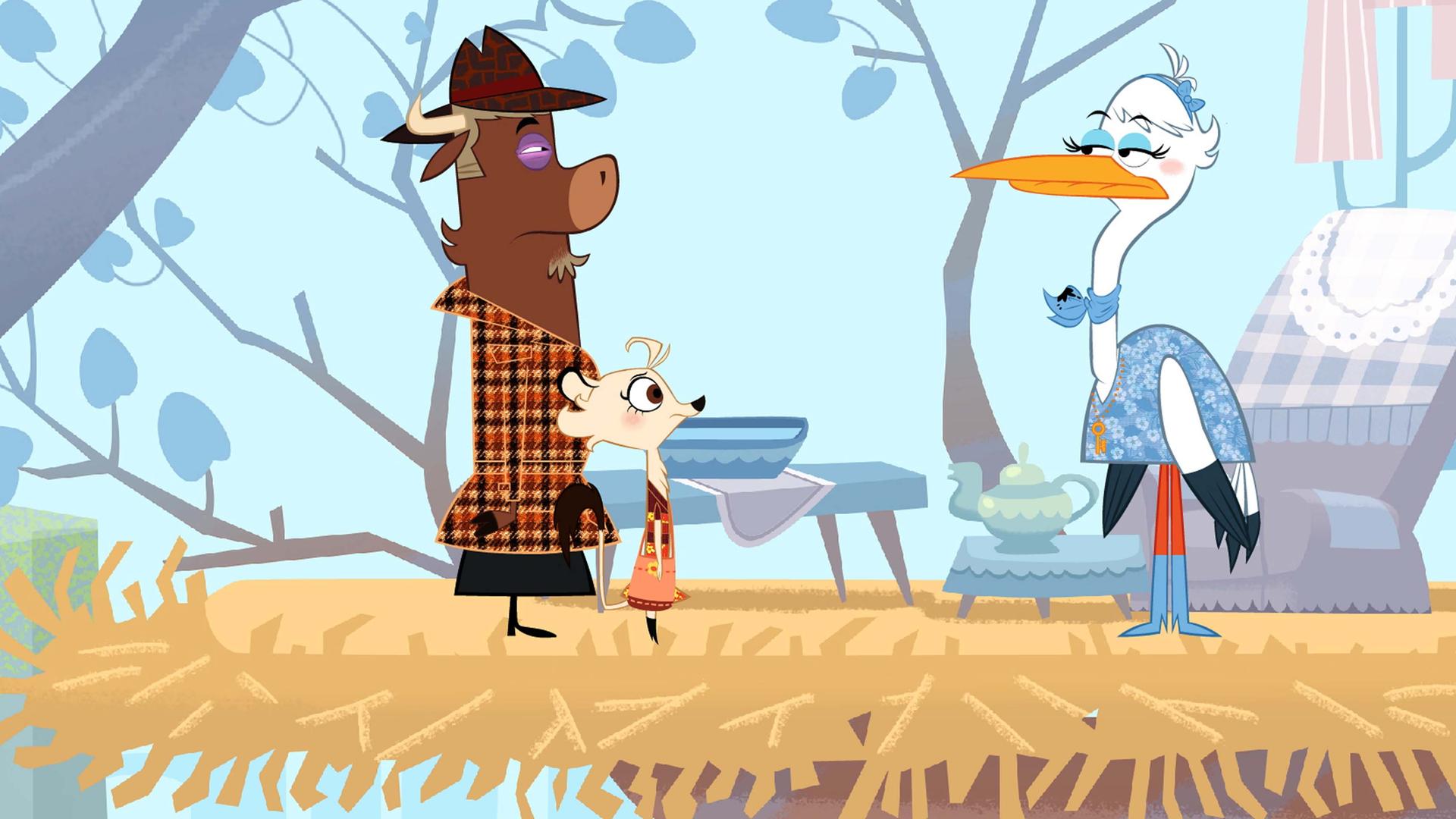 Sherlock Yack und Hermione reden mit Fräulein Storch. Sie wird verdächtigt, den Doktor bestohlen zu haben. Auf ihrem Schal ist ein verdächtiger Fleck.