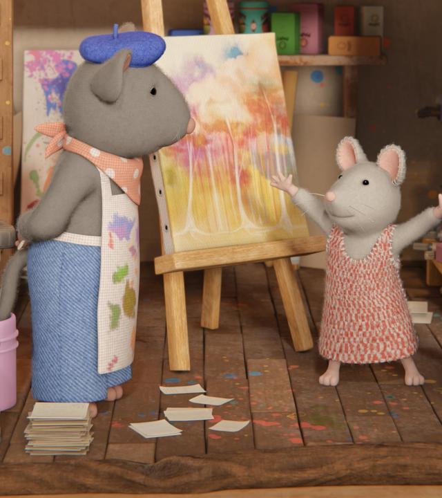 Im Atelier von Herrn Palett, dem Maler, steht Julia mit hoch erhobenen Armen und freut sich über ihre Idee. Sie will mit Sam ein Bild malen und es Ella schenken.