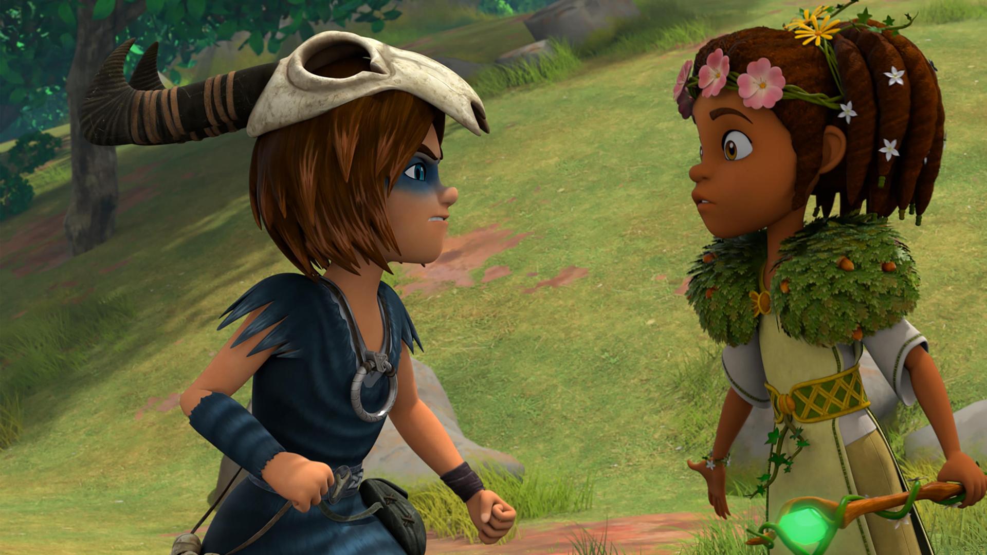 Auf einer Wiese im Wald steht Stig mit wutverzerrtem Gesicht und zu Fäusten geballten Händen vor Katell. Sie blickt ihn ruhig und etwas erschrocken an.