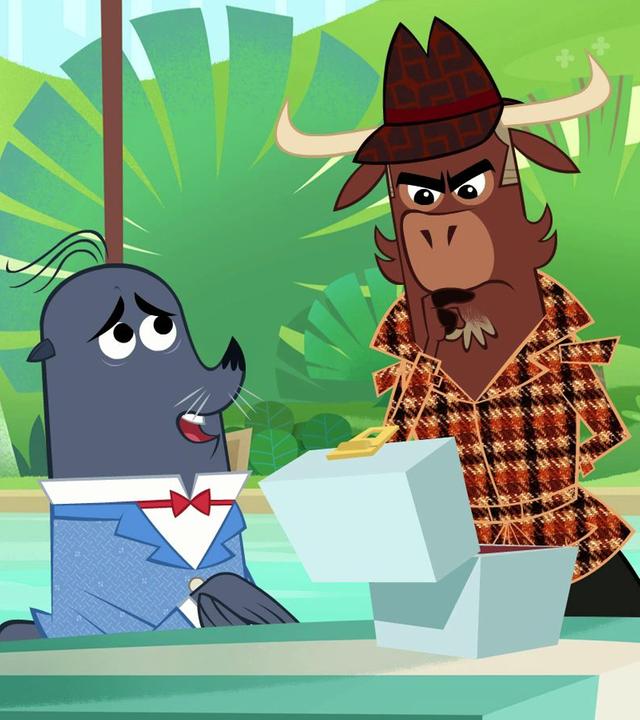 Der Seehund zeigt Sherlock Yack und Hermione seinen leeren Safe. Er sieht traurig aus. Sherlock Yack und Hermione sind entschlossen. 