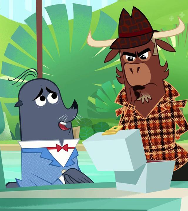 Der Seehund zeigt Sherlock Yack und Hermione seinen leeren Safe. Er sieht traurig aus. Sherlock Yack und Hermione sind entschlossen. 