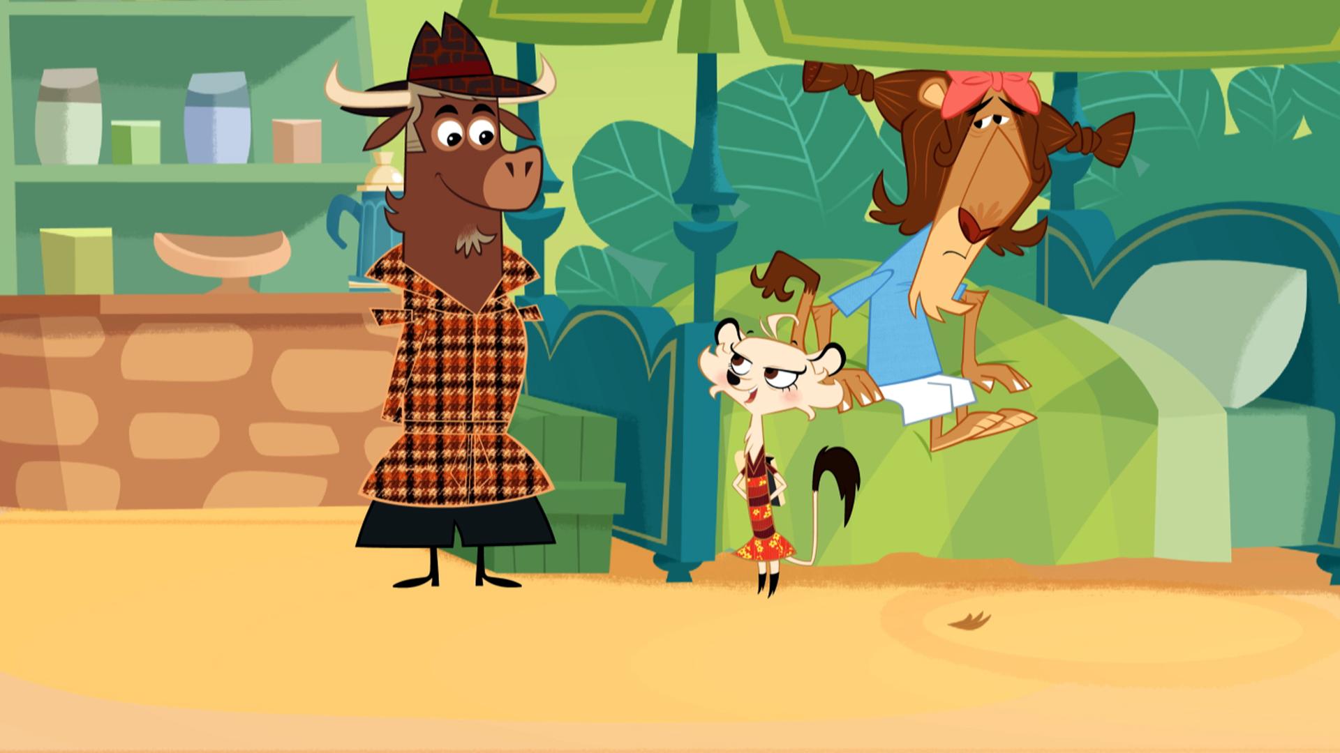 Sherlock Yack und Hermione stehen am Bett des Löwen. Ihm wurden Zöpfe geflochten. Er sieht unglücklich aus. Sherlock Yack und Hermione lächeln sich entschlossen an. Sie werden herausfinden, wer dahinter steckt.