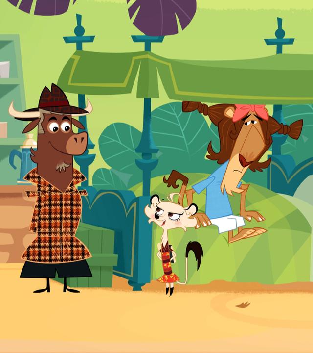 Sherlock Yack und Hermione stehen am Bett des Löwen. Ihm wurden Zöpfe geflochten. Er sieht unglücklich aus. Sherlock Yack und Hermione lächeln sich entschlossen an. Sie werden herausfinden, wer dahinter steckt.