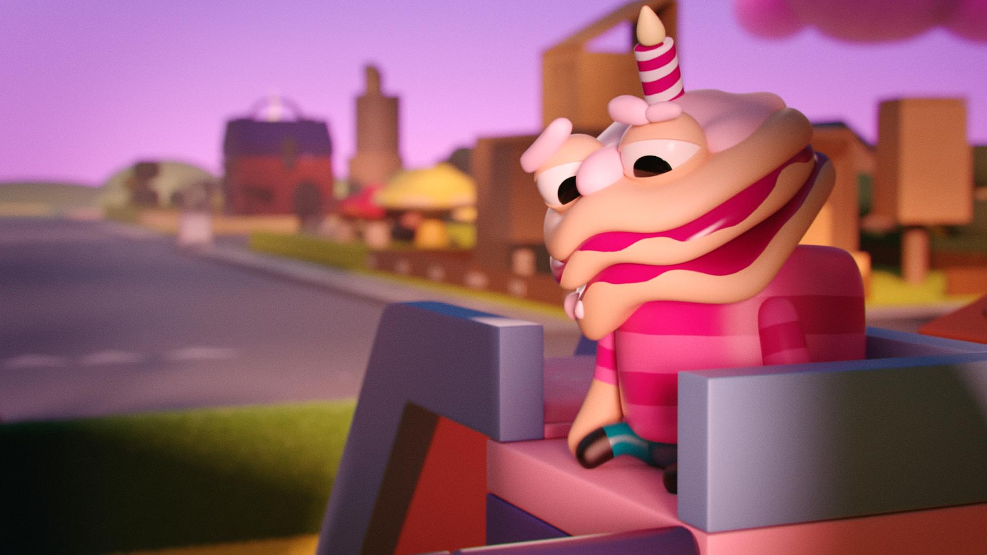 Othello, der Torten-Junge, sitzt mit traurigem Blick allein ganz oben auf einer Rutsche.