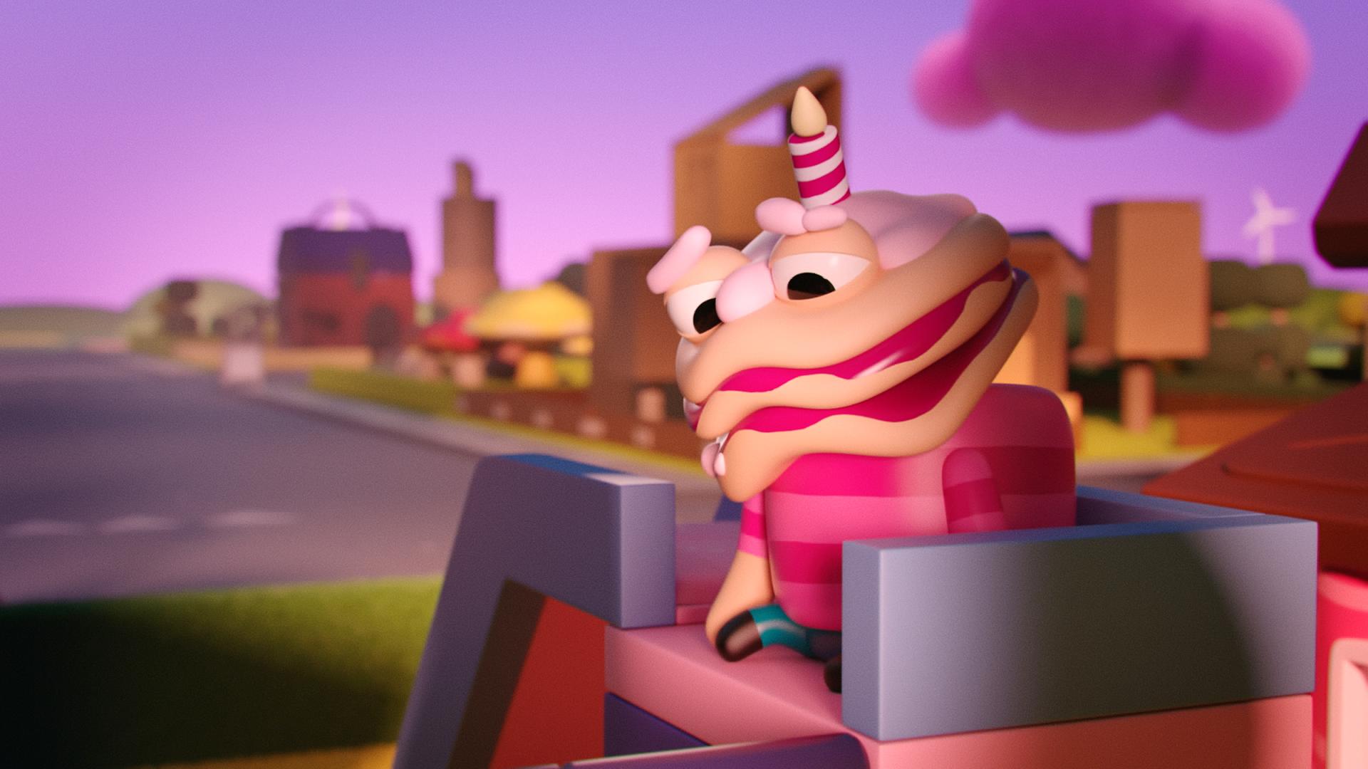 Der Torten-Junge Othello sitzt mit traurigem Blick allein ganz oben auf einer Rutsche.