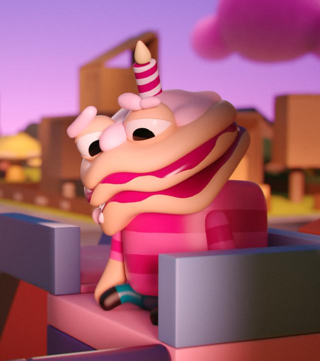 Der Torten-Junge Othello sitzt mit traurigem Blick allein ganz oben auf einer Rutsche.