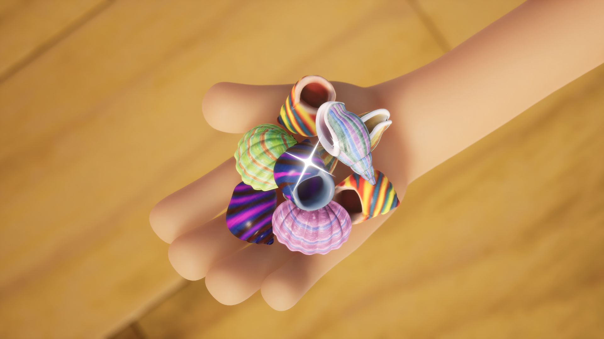 Alexander hat außergewöhnlich schöne Muscheln gefunden und präsentiert sie in seiner Hand.