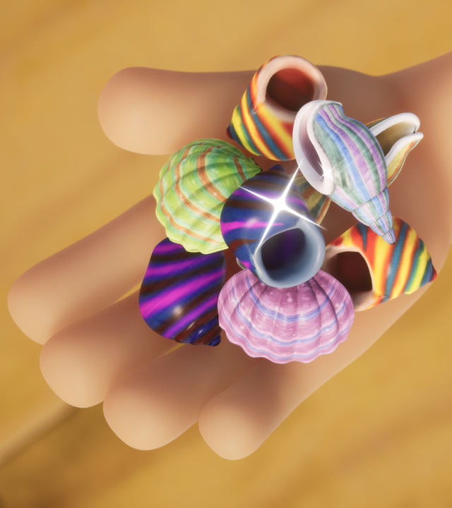 Alexander hat außergewöhnlich schöne Muscheln gefunden und präsentiert sie in seiner Hand.