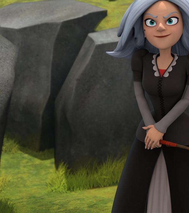 Auf einem Waldweg sitzt König Richard gefesselt, verkehrt herum auf einem Pferd. Marian, die daneben seitlich auf einem Pferd sitzt, blickt ängstlich nach vorne.