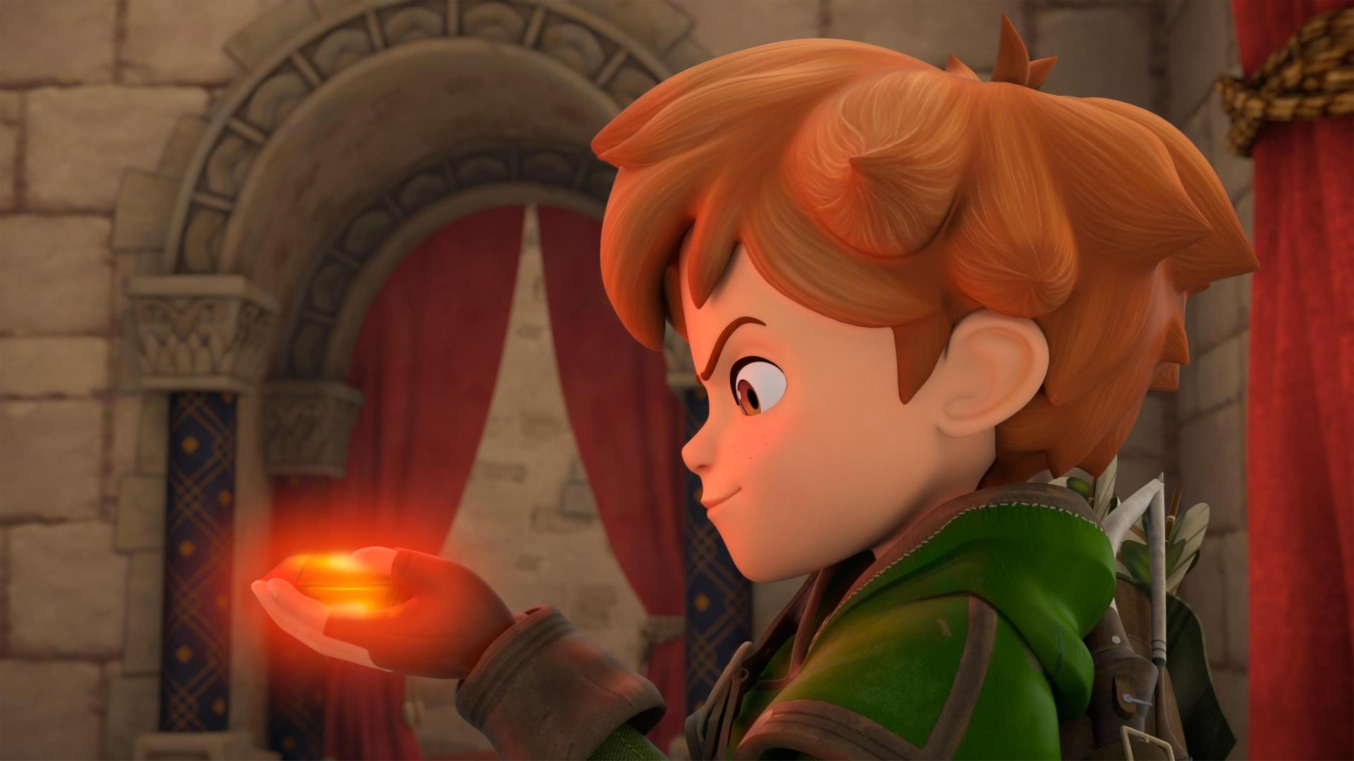 Im Schloss: Robin hält vorsichtig einen rot glühenden Rubin in seinen Händen und betrachtet ihn zufrieden.