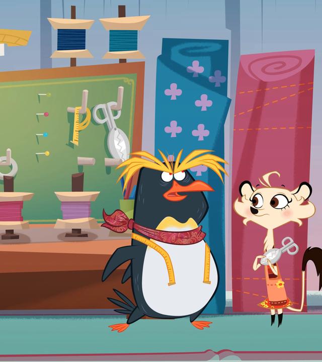 Der Pinguin ist außer sich. Er erklärt Hermione und Sherlock Yack, dass jemand seine neue Modekollektion verschnitten hat. Hermione und Sherlock Yack hören dem Pinguin interessiert zu.