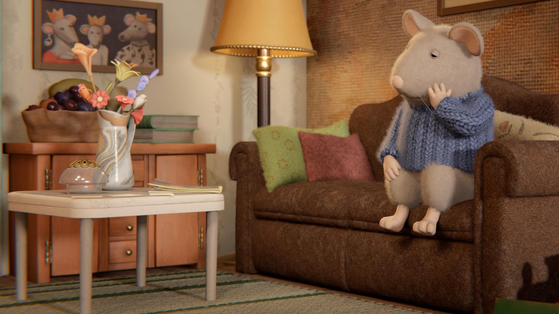 Sam sitzt zuhause auf dem Sofa und hält sich die linke Hand an die Backe. Er hat Zahnschmerzen.