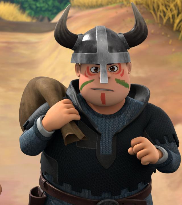 Die Zwillinge des Sherriffs, Ralf und Rolf, haben sich wie Wikinger angezogen. Im Gesicht sind sie angemalt und sie tragen Wikingerhelme mit Hörnern. Sie haben einen Sack geschultert und laufen nebeneinander auf einem Weg.