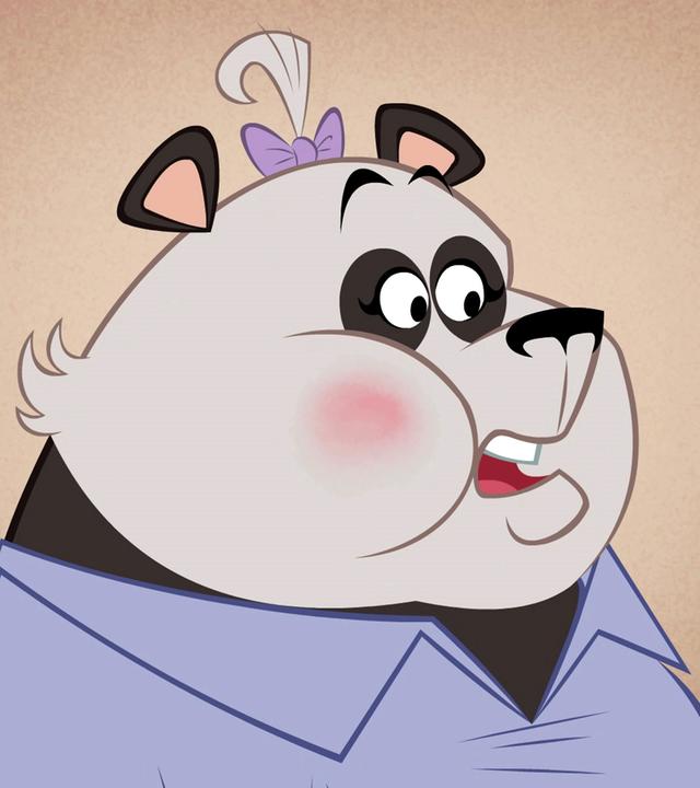 Frau Panda steht mit offenem Mund im ihrem Restaurant. Stört es sie nicht, dass sie keine Gäste empfangen kann?