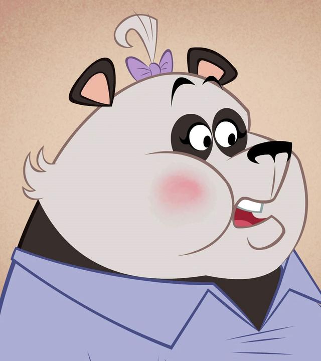 Frau Panda steht mit offenem Mund in ihrem Restaurant. Stört es sie nicht, dass sie keine Gäste empfangen kann?