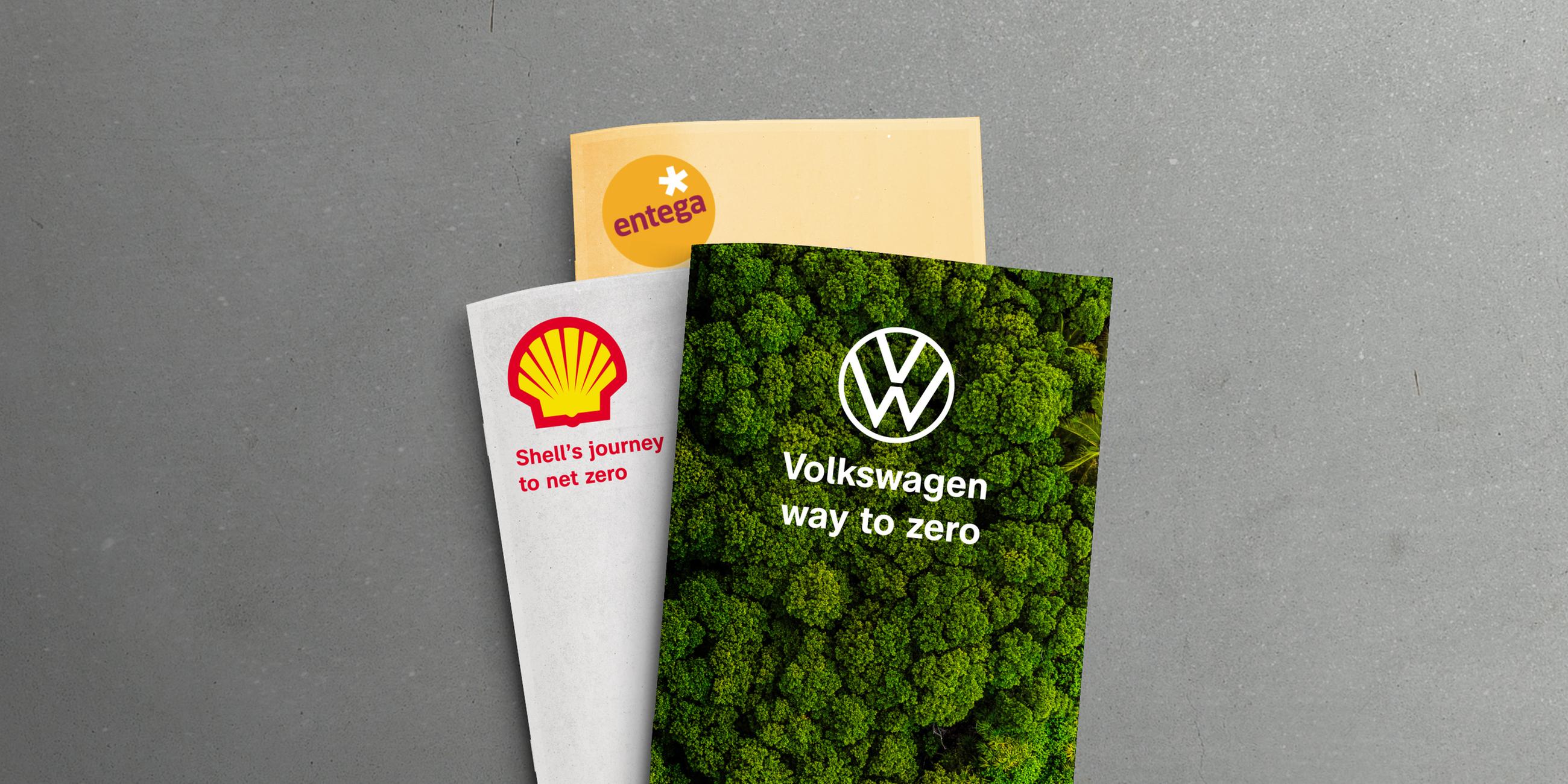 Das Vorschaubild zeigt je eine Akte der Konzerne entega, Shell und Volkswagen. Es geht um die Klimabemühungen der Konzerne - den Weg hin zu einer emissionsfreien Produktion.