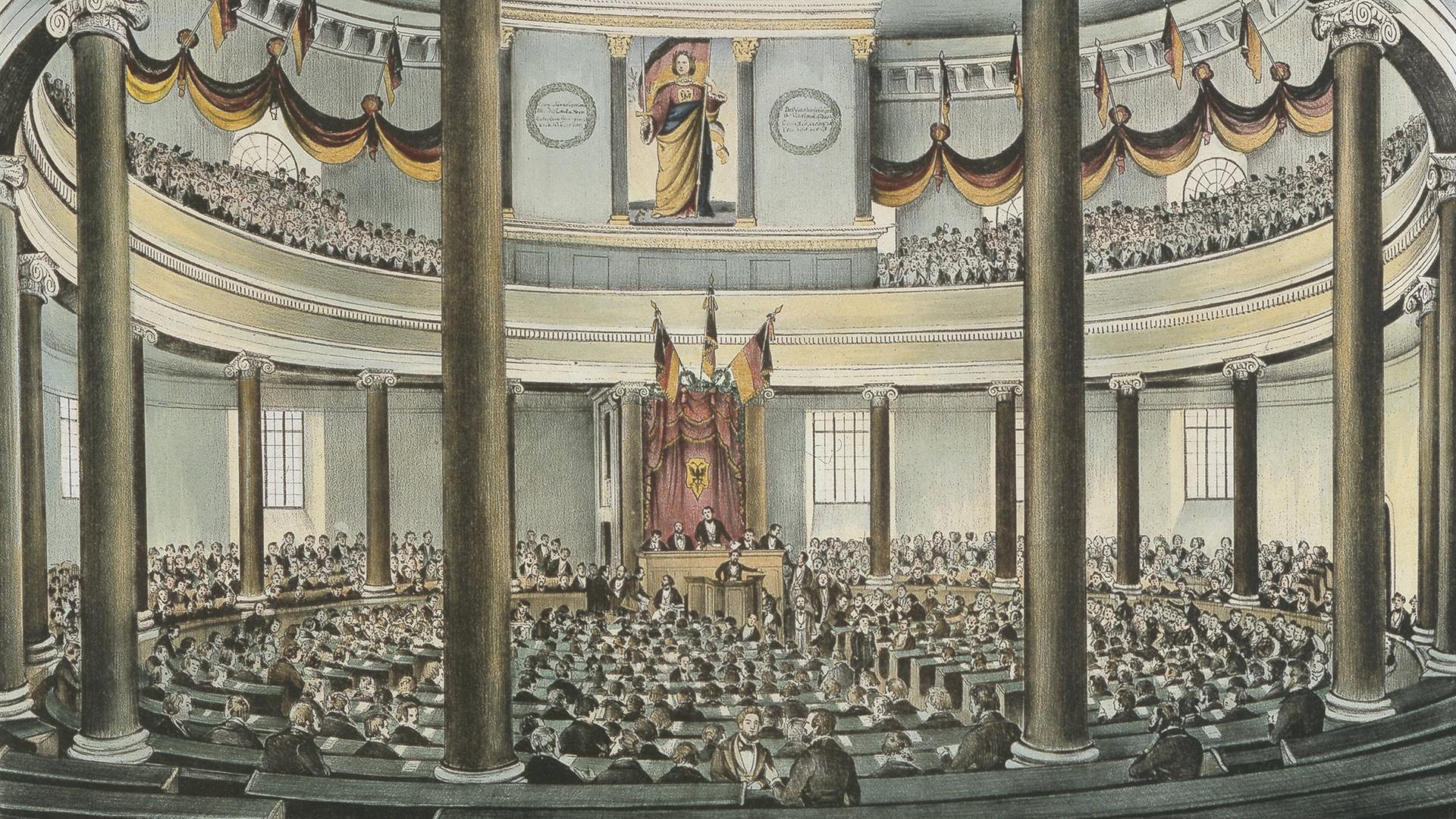Grafik: Frankfurter Nationalversammlung 1848 in der Paulskirche