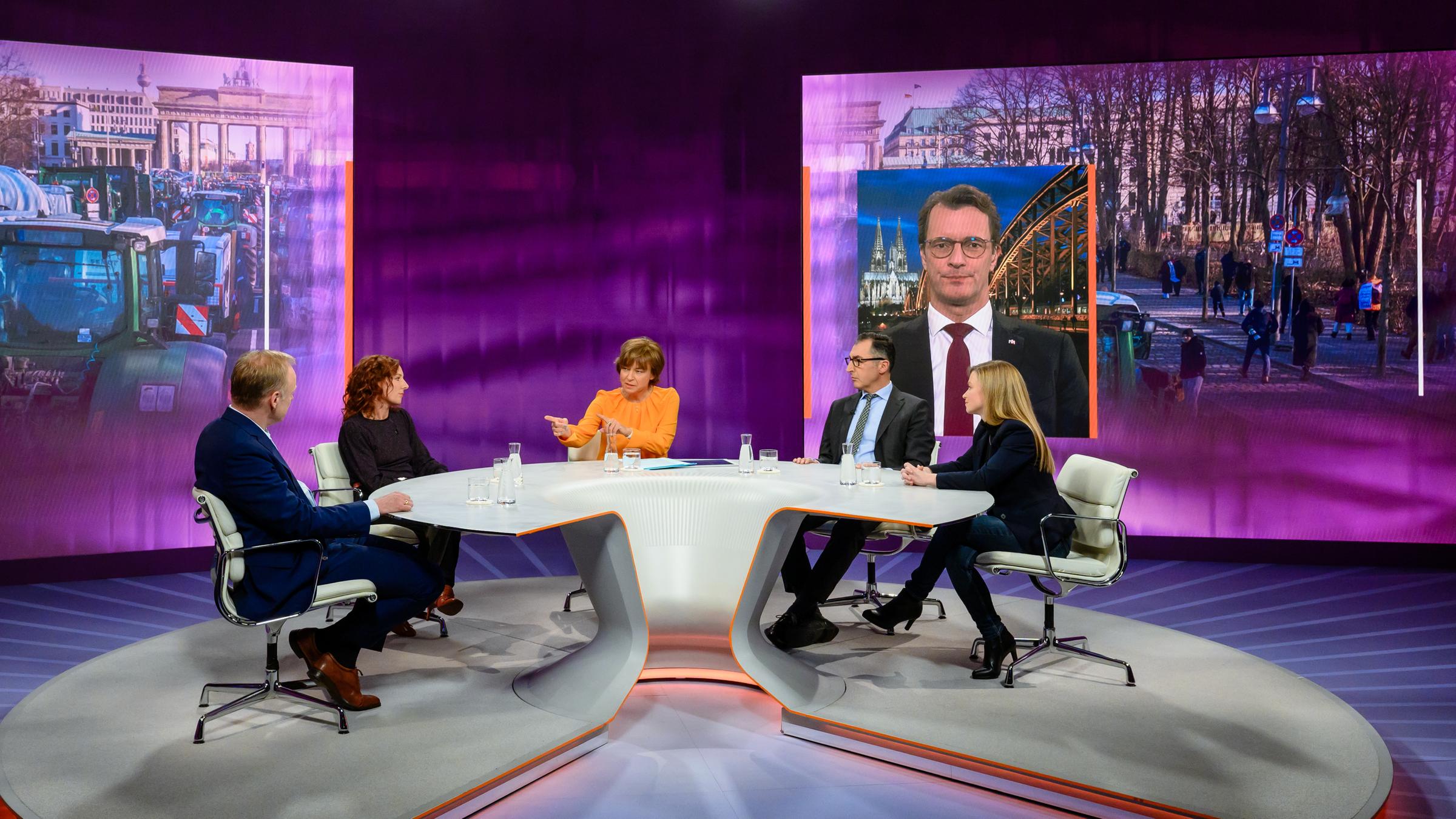 Von links: Clemens Fuest, Juli Zeh, Maybrit Illner, Cem Ãzdemir, Maria Fiedler SCHALTE: Hendrik Wüst