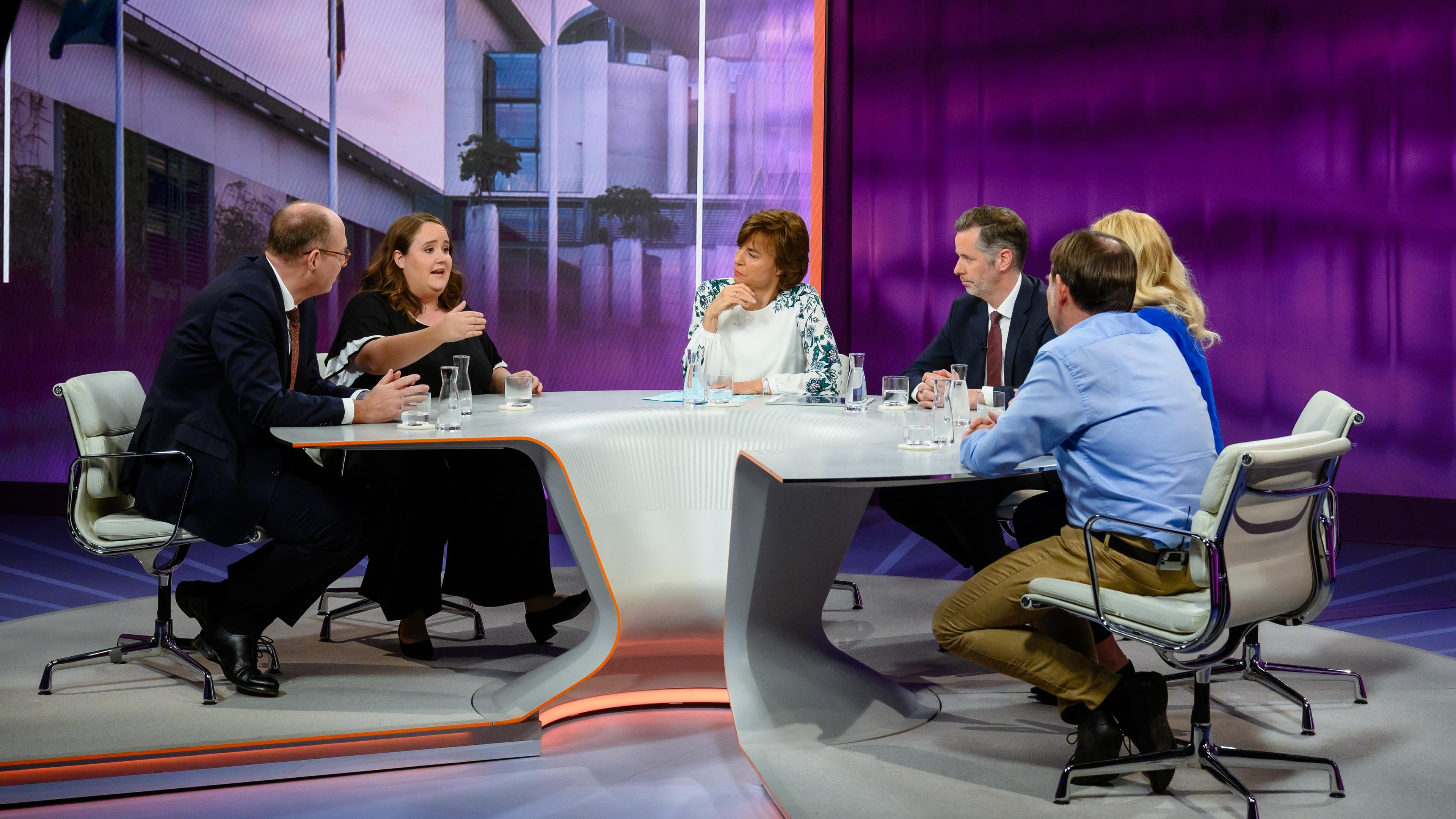 Von links: Helge Braun, Ricarda Lang, Maybrit Illner, Christian Dürr, Hermann-Josef Tenhagen, Kristina Dunz