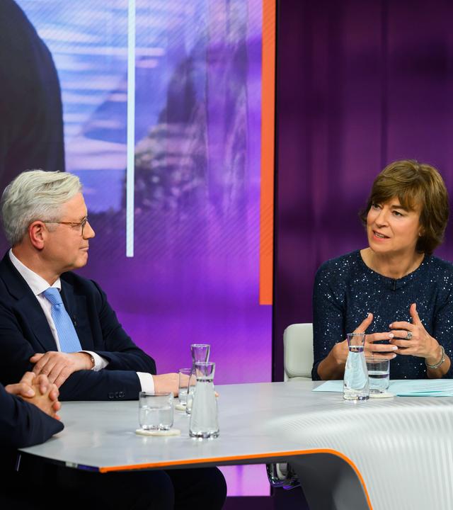 von links.: Frederik Pleitgen, Norbert Röttgen, Maybrit Illner, 