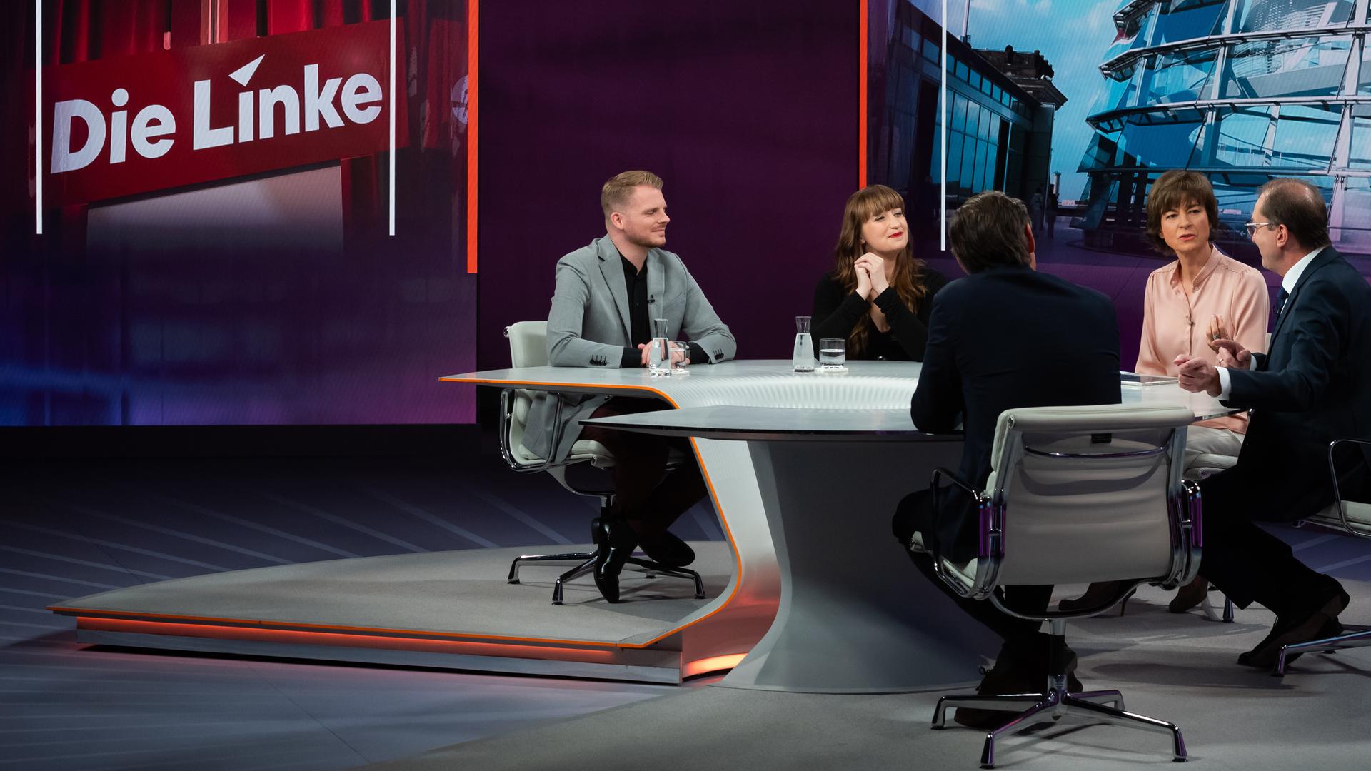 v.l.: Tim Klüssendorf, Heidi Reichinnek, Maybrit Illner, Alexander Dobrindt, Gregor Peter Schmitz