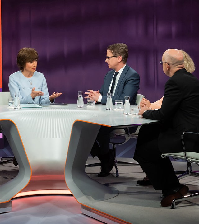 v.l.: Boris Palmer, Anke Rehlinger, Maybrit Illner, Carsten Linnemann, Kristina Dunz, Gabriel Felbermayr