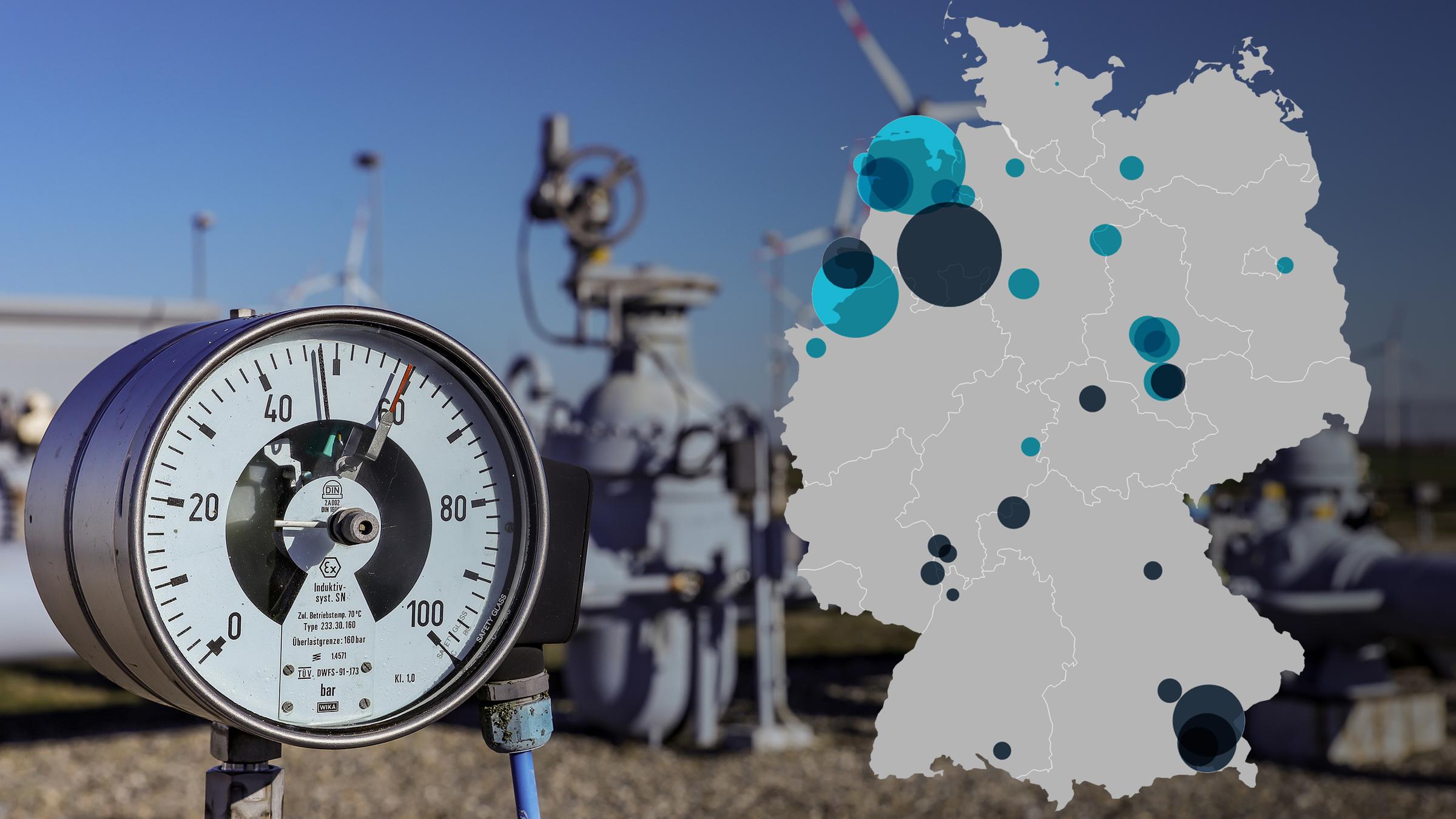Sachsen-Anhalt, Bad Lauchstädt: Ein Manometer zeigt den Druck im Erdgasnetz auf dem Gelände des Untergrund-Gasspeichers der VNG AG an.