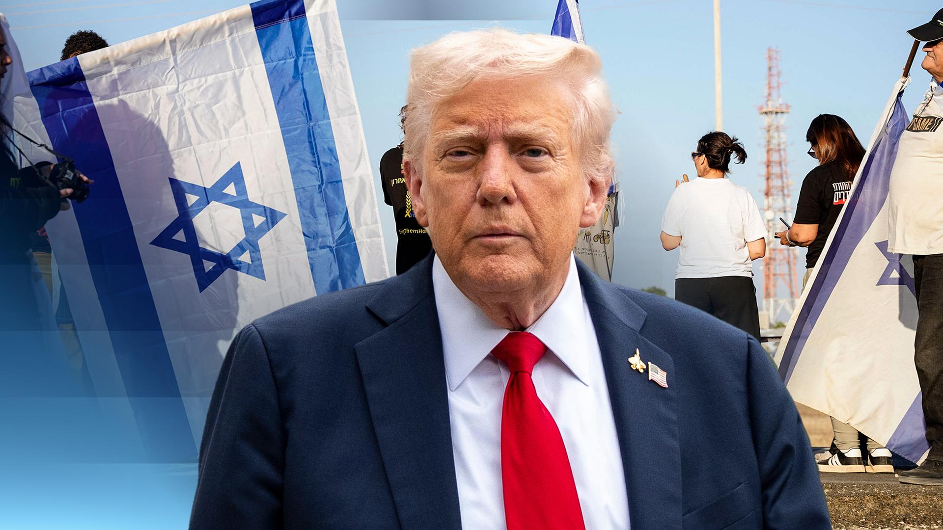 Donald Trump vor einer Israel-Flagge.