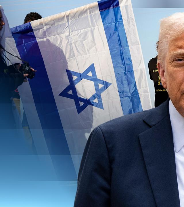 Donald Trump vor einer Israel-Flagge.