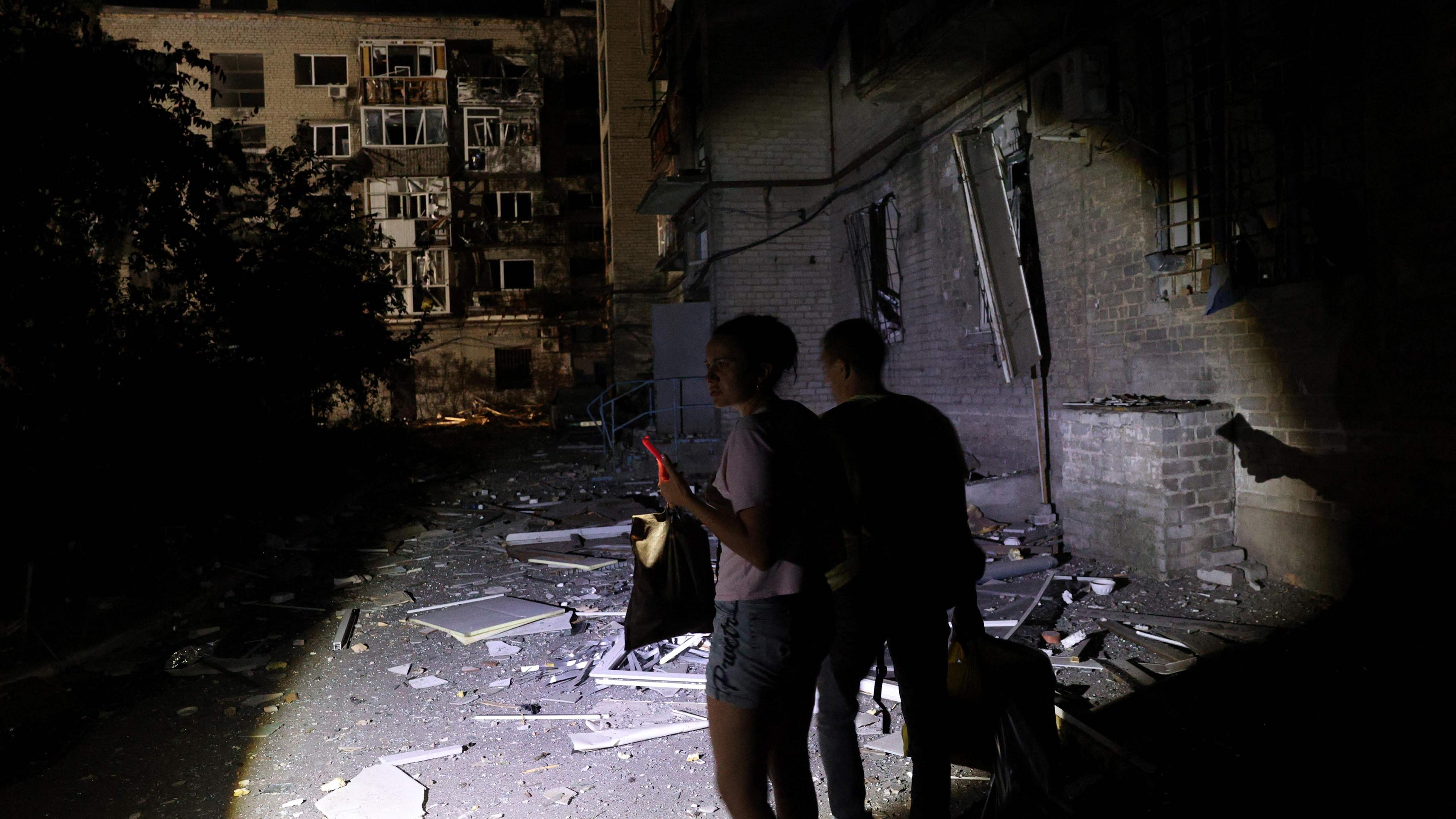 Zerstörungen in einem Wohngebiet in Pokrowsk