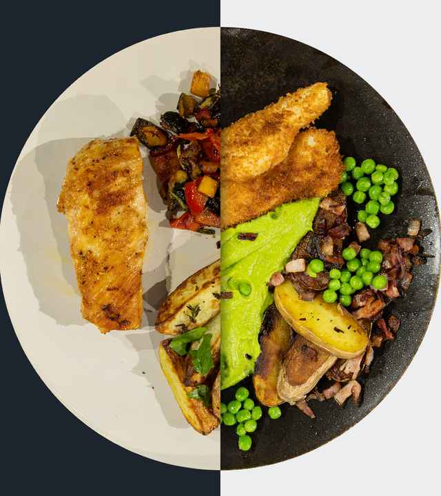 Gebratene Hähnchenbrust vs. Fischstäbchen