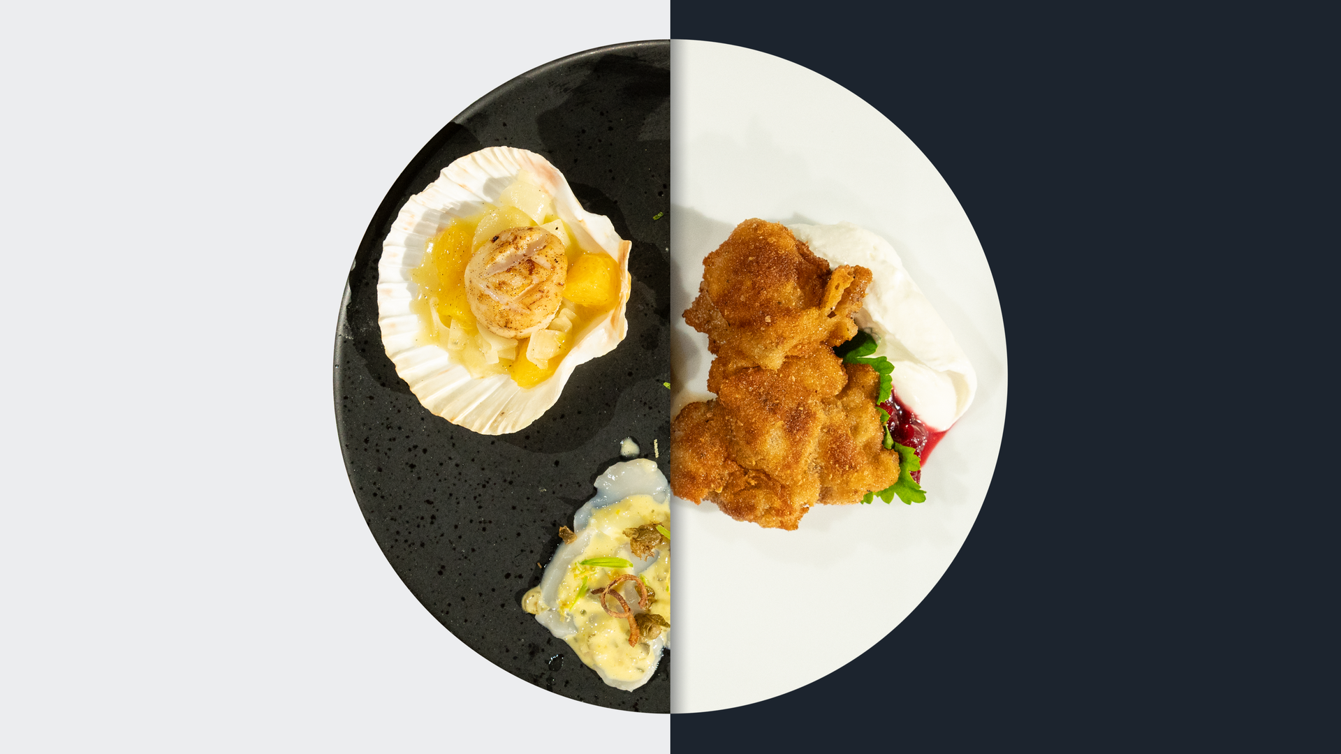 Gebratene Jakobsmuschel vs. Iberico-Schnitzelchen