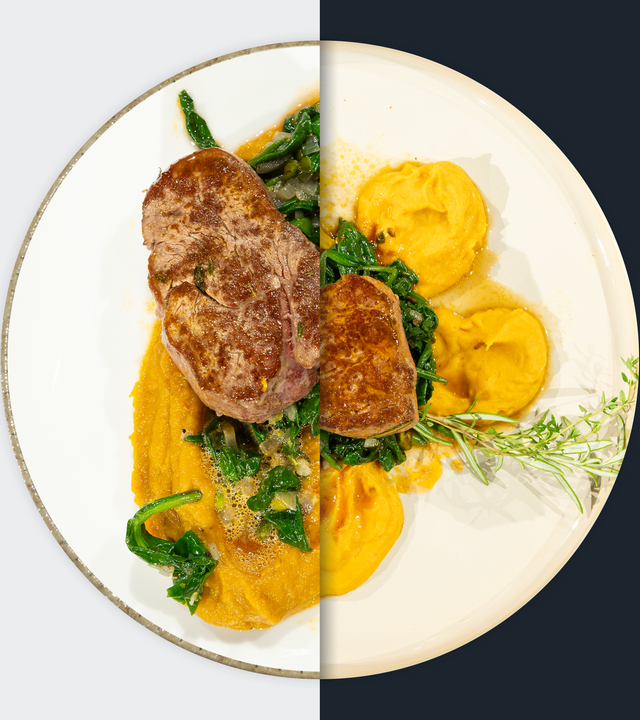 Gebratene Kalbsmedaillons mit Kürbis-Dattel-Creme