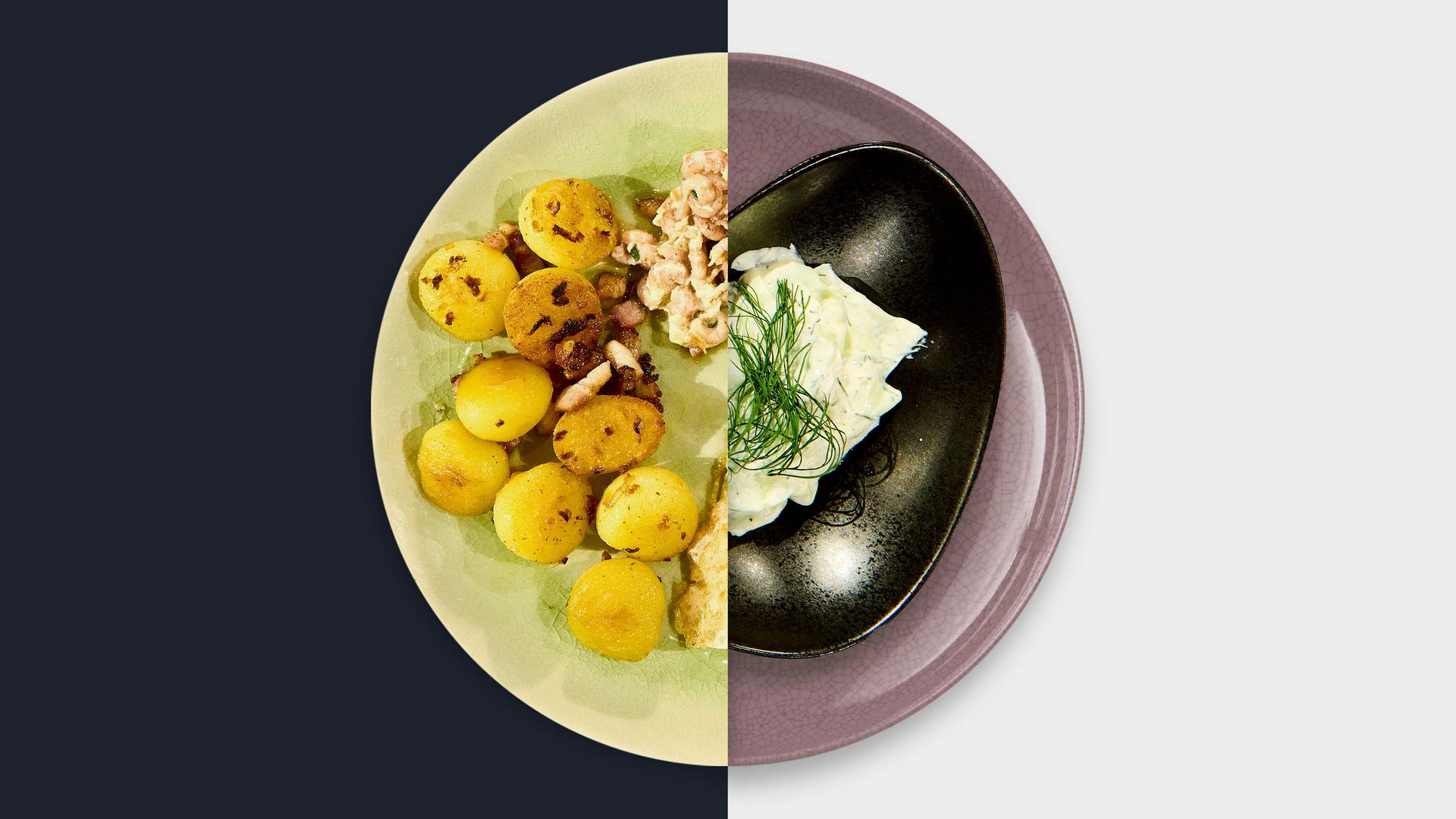 Gebratene Schollenfilets „Büsumer Art“ mit Bratkartoffeln und Gurkensalat