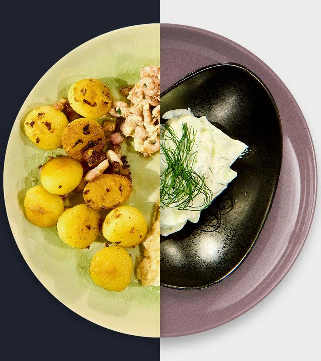 Gebratene Schollenfilets „Büsumer Art“ mit Bratkartoffeln und Gurkensalat