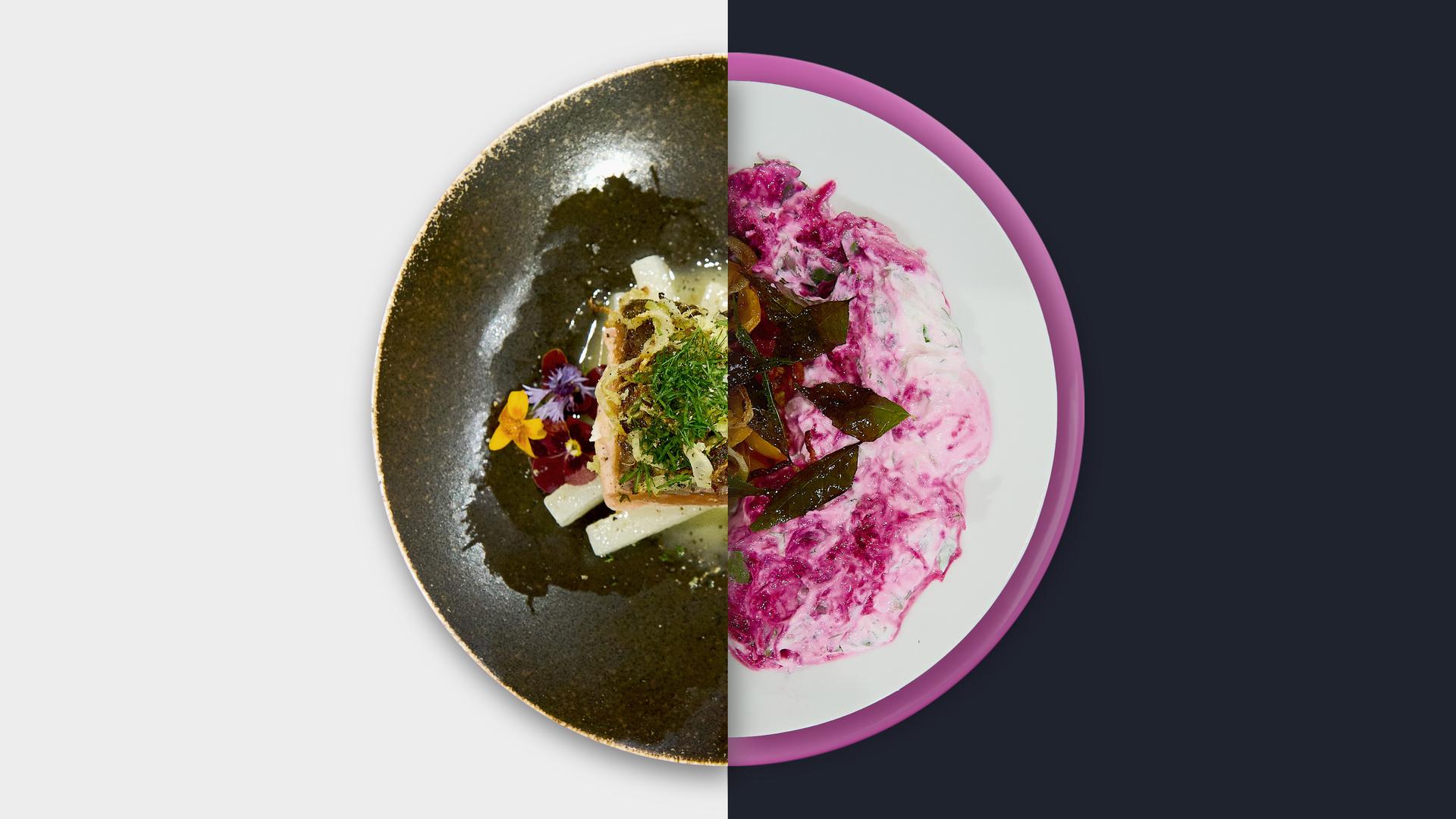 Gebratener Lachs vs. Rote-Bete-Gurke-Raita